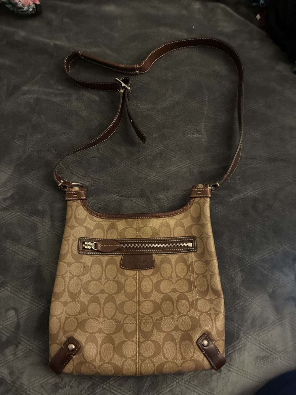 Coach Signature F15704 Brown Coated Canvas Crossbody Bag